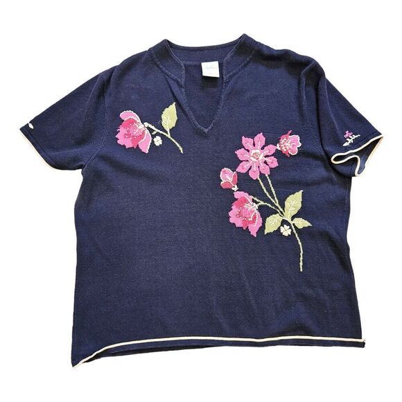 Emma James Sweater Womens Size L Beaded Embroidered Collared Boho Cottage - Picture 1 of 9